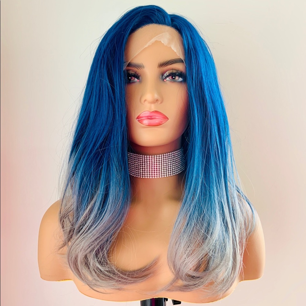 Angled Blue Grey 13x2.5 Synthetic Lace Front Wig